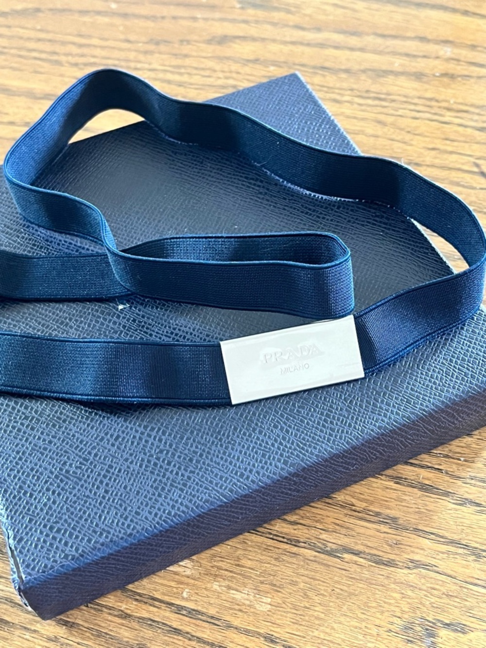 Prada Milano Navy Elastic Belt Strap + Box and Dust Bag - Picture 2 of 4